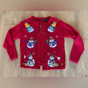 Vintage Red Snowman Cardigan Sweater
